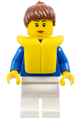 Woman - Blue Plain Torso, White Legs, Reddish Brown Ponytail, Life Jacket - edu015