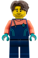 Arctic photographer with dark brown hair wearing a dark blue jacket, dark blue legs, and coral sleeves - edu024