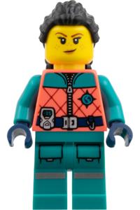 Arctic Explorer Female Minifigure - Female Arctic Explorer with long black hair wearing a coral and dark turquoise outfit - edu026