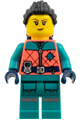Female Arctic Explorer with long black hair wearing a coral and dark turquoise outfit - edu026