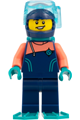 Arctic Explorer Diver in a dark blue wetsuit with coral sleeves, dark turquoise tank and flippers, and a dark blue helmet - edu027