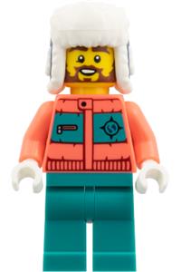 Arctic Explorer Minifigure - Arctic Explorer with a coral jacket, dark turquoise legs and a dark blue ushanka hat - edu029