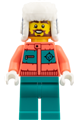 Arctic Explorer with a coral jacket, dark turquoise legs and a dark blue ushanka hat - edu029