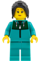 Female astronaut with dark brown long hair wearing a dark turquoise track suit - edu032