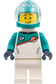 Astronaut in a white spacesuit with dark turquoise panel and sleeves and a dark turquoise helmet - edu033