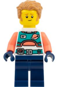 Astronaut Minifigure - Astronaut with a spacesuit, dark blue legs, coral arms and medium nougat hair - edu034