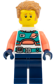 Astronaut with a spacesuit, dark blue legs, coral arms and medium nougat hair - edu034