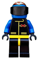 Minifigure in Blue Extreme Team outfit with a blue flame helmet and white bangs messy hair - ext001a