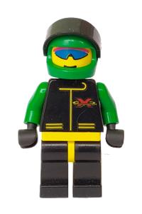 Extreme Team Member Minifigure - Max Extreme Team with a plain green helmet, green torso, and black legs with yellow hips - ext006