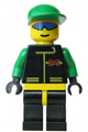 Minifigure from Extreme Team with green cap, black legs with yellow hips - ext007
