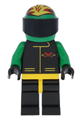 Green Extreme Team member wearing black legs with yellow hips and a green flame helmet - ext018