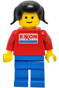 Exxon Worker Minifigure - Exxon female worker with black pigtails hair and blue legs - exx001
