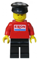 Exxon worker minifigure with black legs wearing a black hat - exx003
