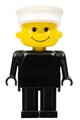 Basic Human minifigure with black legs wearing a white hat - fab13c