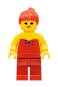 Female in red halter top Minifigure - Minifigure wearing a red halter top with red legs and red ponytail hair - fbr003