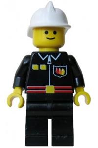 Fire - Flame Badge and 2 Buttons, Black Legs, White Fire Helmet, Black Legs, Smile firec022