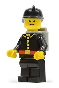 Firefighter Minifigure - Classic firefighter with a black fire helmet and light gray airtanks - firec024