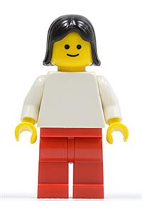 Plain White Torso with White Arms, Red Legs, Black Female Hair fmf001