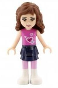 Friends Olivia - Olivia from Friends theme with dark blue layered skirt and dark pink top with hearts - frnd010