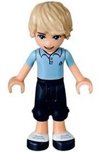 Friends Andrew - Andrew wearing dark blue cropped trousers and a bright light blue polo shirt, is with friends - frnd047