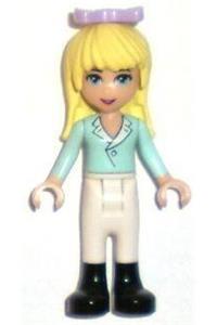 Friends Stephanie - Stephanie from Friends wearing white riding pants and a light aqua long sleeve top with collar and bow - frnd068