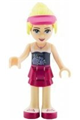 Stephanie from Friends theme wearing a dark blue top, magenta layered skirt, and hair with a visor - frnd083