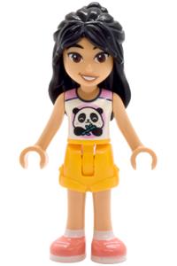 Friends Liann - Liann from Friends wearing a white top with a panda, bright light orange shorts, and coral shoes - frnd0853