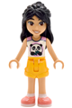 Liann from Friends wearing a white top with a panda, bright light orange shorts, and coral shoes - frnd0853