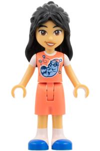 Friends Liann - Liann wearing a coral outfit with a raccoon and Christmas lights - frnd0856