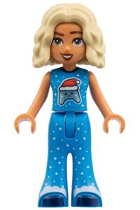 Friends Nova - Nova in a dark azure outfit with falling snow, wearing a Santa hat and holding a game controller - frnd0859