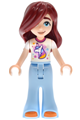 Friends Paisley wearing a white unicorn t-shirt, bright light blue bell-bottom trousers, and orange shoes - frnd0861