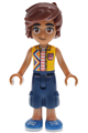 Leo from Friends wearing a bright light orange sleeveless shirt, dark blue cropped trousers, and blue shoes - frnd0865