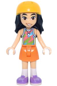 Friends Liann - Liann from Friends with a lime, coral, and medium azure tank top, orange skirt, medium lavender shoes, and bright light orange helmet - frnd0866