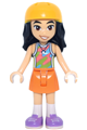 Liann from Friends with a lime, coral, and medium azure tank top, orange skirt, medium lavender shoes, and bright light orange helmet - frnd0866