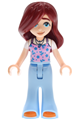 Paisley wearing a bright pink tank top, bright light blue bell-bottom trousers, and orange shoes - frnd0867