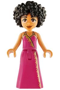 Friends Zahra - Zahra from Friends wearing a magenta dress with gold and dark blue trim - frnd0874