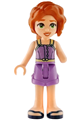 Mini-doll in Friends Autumn style wearing a medium lavender jumpsuit shorts and dark blue sandals - frnd0875