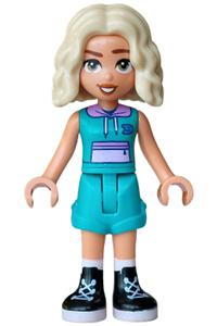 Friends Nova - Nova from Friends wearing a dark turquoise sleeveless hoodie and shorts with folded hems, and black boots - frnd0878