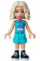 Nova from Friends wearing a dark turquoise sleeveless hoodie and shorts with folded hems, and black boots - frnd0878