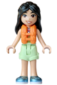 Liann from Friends with lime, coral, and medium azure tank top, yellowish green folded hem shorts, metallic light blue shoes, orange life jacket, and bright pink flower - frnd0885