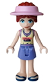 Paisley from Friends wearing a bright light yellow and medium lavender tank top, blue violet skirt, dark blue sandals, and bright pink sun cap - frnd0886