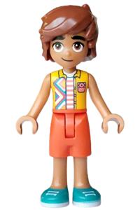 Friends Leo - Leo from Friends with a bright light orange sleeveless shirt, reddish orange shorts, and dark turquoise shoes - frnd0887