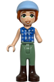 Figure from Friends Autumn wearing a blue tied flannel vest, sand green trousers, dark brown boots, and a bright light blue horse riding helmet - frnd0889