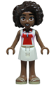Aliya from Friends wearing a bright pink, red, and white sleeveless shirt, white skirt, and tan sandals - frnd0891