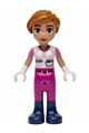 Valeria from Friends with dark orange hair, wearing a white shirt with hearts and bones, magenta trousers, and dark blue boots - frnd0892