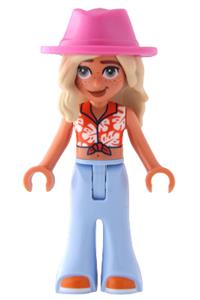 Friends Sage - Friends Sage with a reddish orange cropped shirt, bell-bottom trousers, orange shoes, and a dark pink cowboy hat - frnd0893