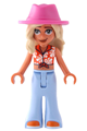 Friends Sage with a reddish orange cropped shirt, bell-bottom trousers, orange shoes, and a dark pink cowboy hat - frnd0893