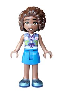 Friends Aliya - Aliya wearing a sand blue vest, a blue skirt and metallic light blue shoes - frnd0897