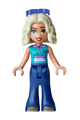 Nova wearing a dark turquoise sleeveless hoodie, sunglasses, dark blue bell-bottom trousers and dark tan shoes - frnd0900