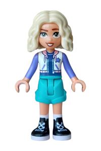 Friends Nova - Nova wearing a white hoodie with a warm pink hood, dark turquoise shorts and black boots - frnd0901